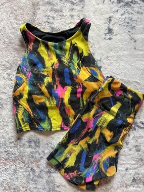 lululemon athletica Neon Brushstroke Tank Top & Shorts Matching Set